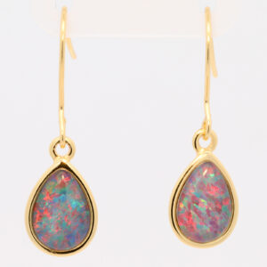 Gold Plated Sterling Silver Red Green Blue Australian Triplet Opal Drop Earrings