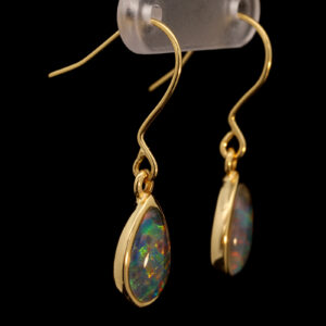 Gold Plated Sterling Silver Red Green Blue Australian Triplet Opal Drop Earrings