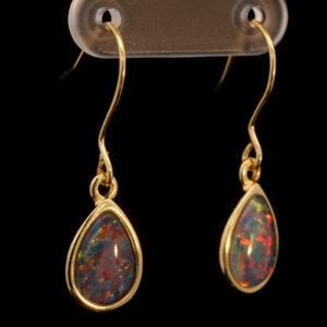 Gold Plated Sterling Silver Red Green Blue Australian Triplet Opal Drop Earrings