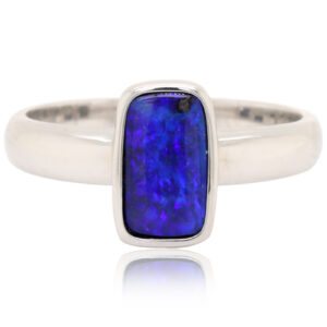 Sterling Silver Blue Purple Solid Australian Boulder Opal Ring