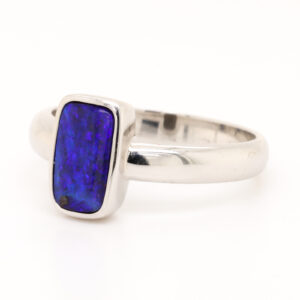 Sterling Silver Blue Purple Solid Australian Boulder Opal Ring