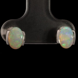 White Gold Blue Green Solid Australian Crystal Opal Stud Earrings