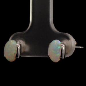 White Gold Blue Green Solid Australian Crystal Opal Stud Earrings