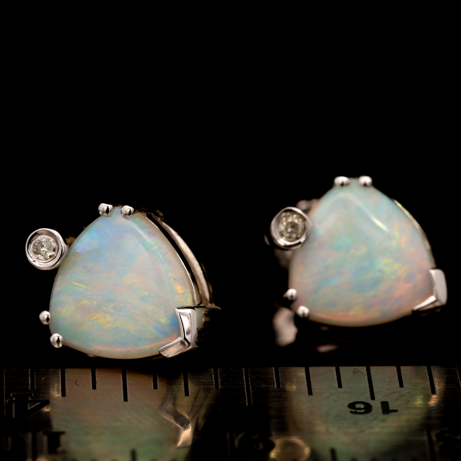 White Gold Green Blue Orange Pink Crystal Opal and Diamond Heart shaped earrings