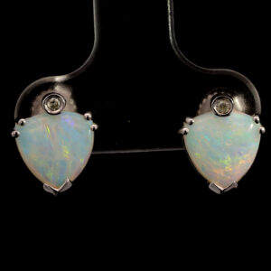 White Gold Green Blue Orange Pink Crystal Opal and Diamond Heart shaped earrings