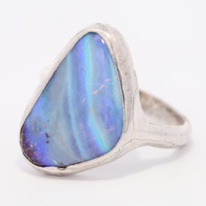Sterling Silver Green Blue Purple Solid Australian Boulder Opal Ring