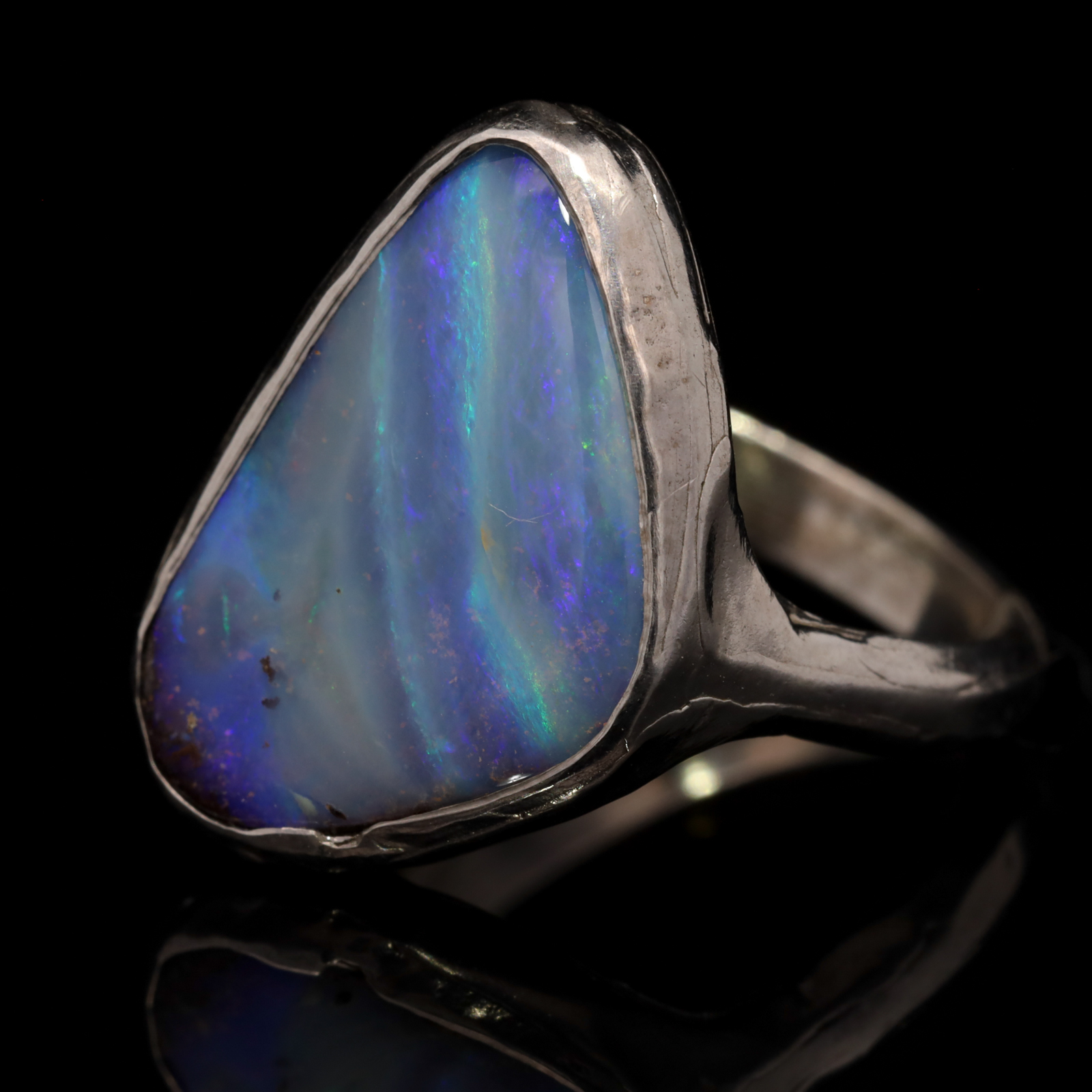 Sterling Silver Green Blue Purple Solid Australian Boulder Opal Ring