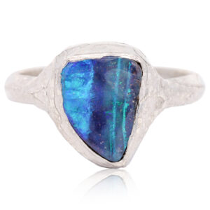 Sterling Silver Blue Green Purple Boulder Opal Ring
