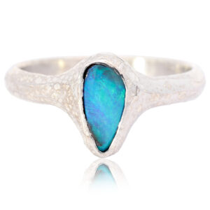 Sterling Silver Blue Green Solid Australian Boulder Opal Ring