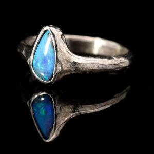 Sterling Silver Blue Green Solid Australian Boulder Opal Ring