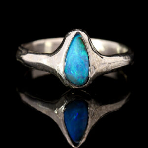 Sterling Silver Blue Green Solid Australian Boulder Opal Ring