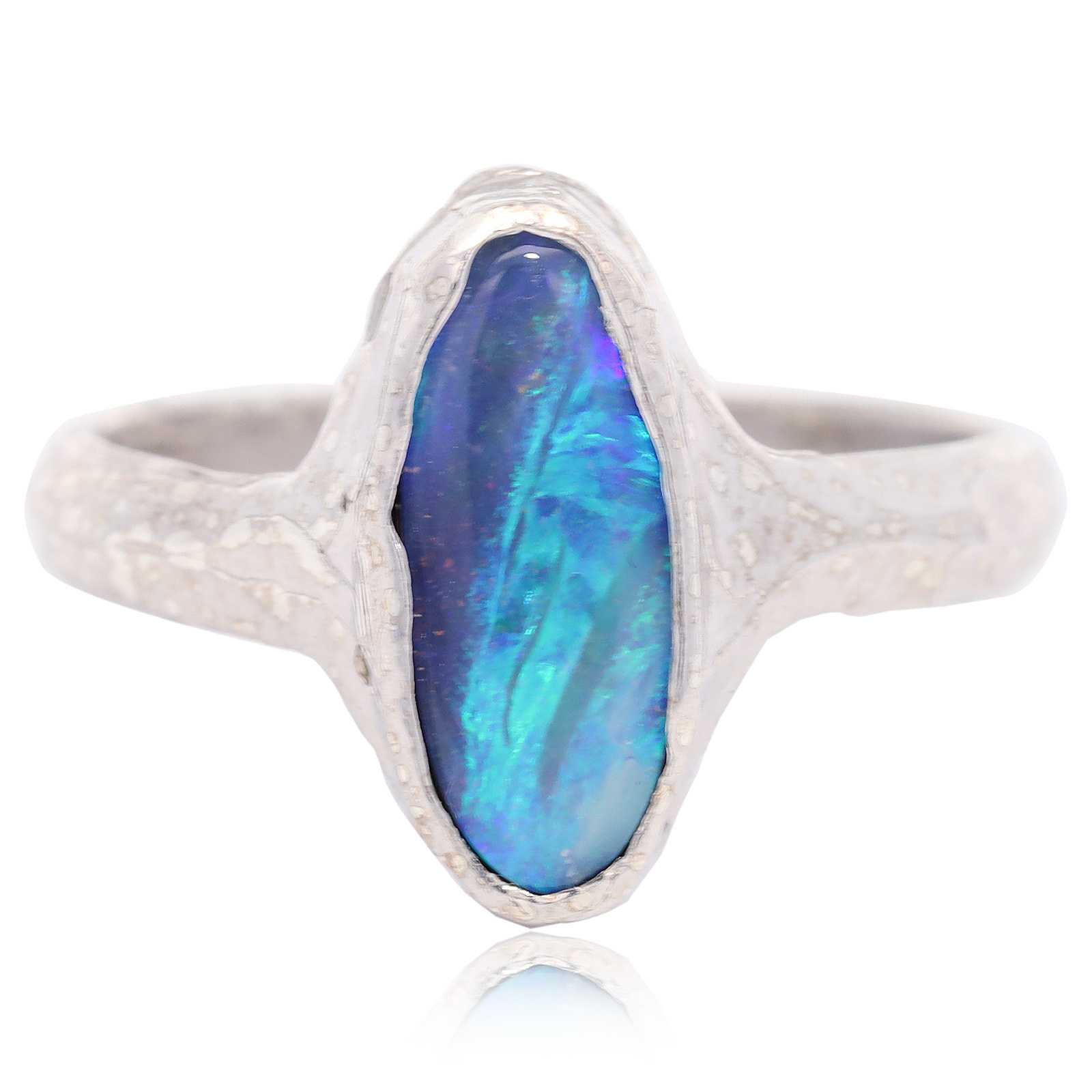 Sterling Silver Green Blue Purple Boulder Opal Ring