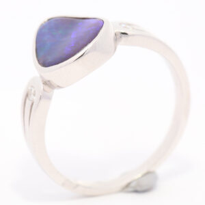 Sterling Silver Blue Green Purple Boulder Opal and Diamond Ring