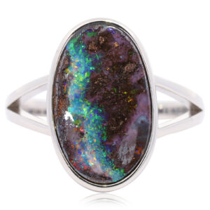 Sterling Silver Blue Green Orange Yellow Red Boulder Opal Ring