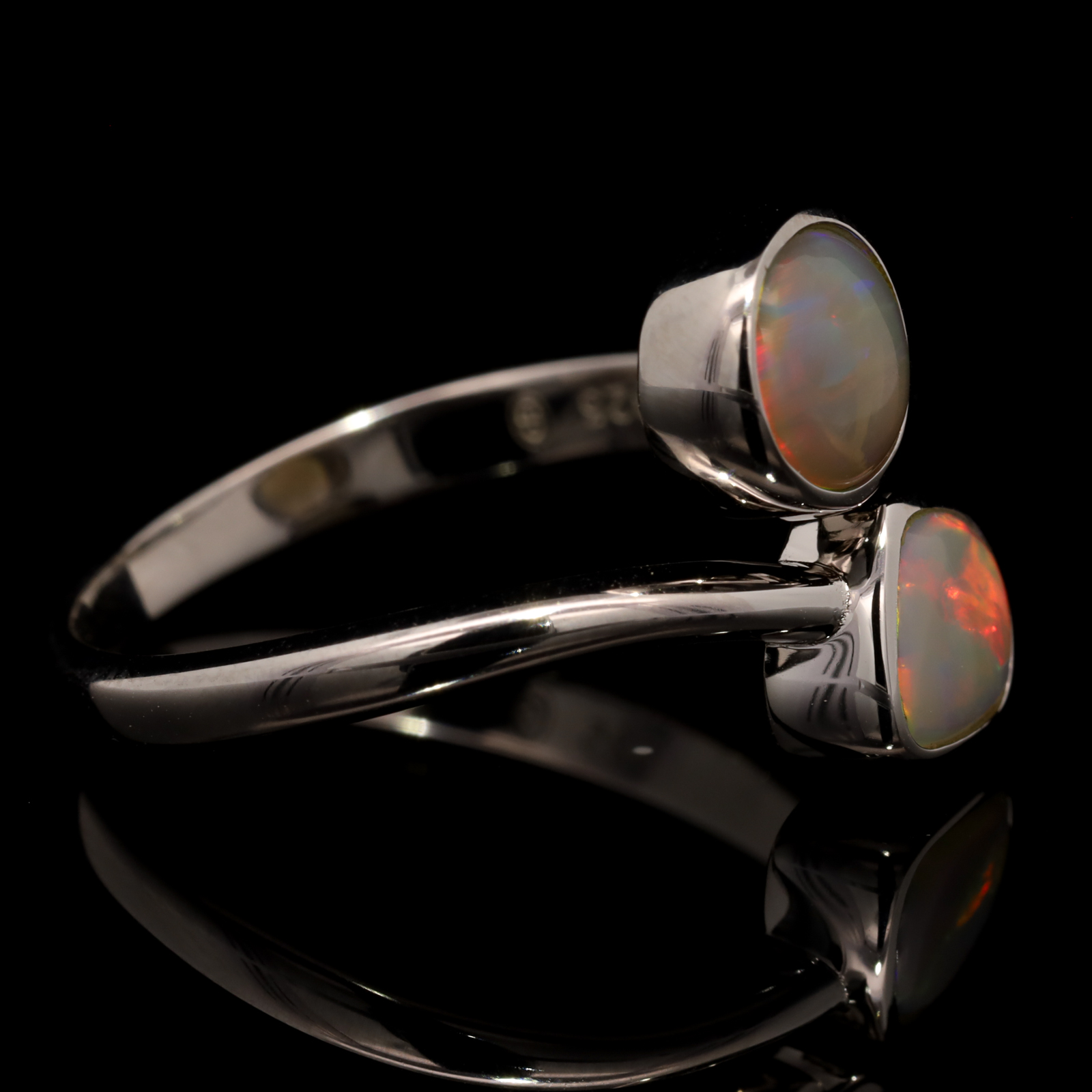 Sterling Silver Red Orange Green Blue Solid Australian Crystal Opal Ring