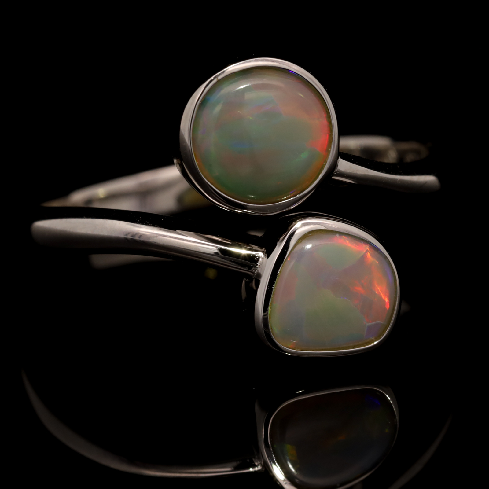 Sterling Silver Red Orange Green Blue Solid Australian Crystal Opal Ring