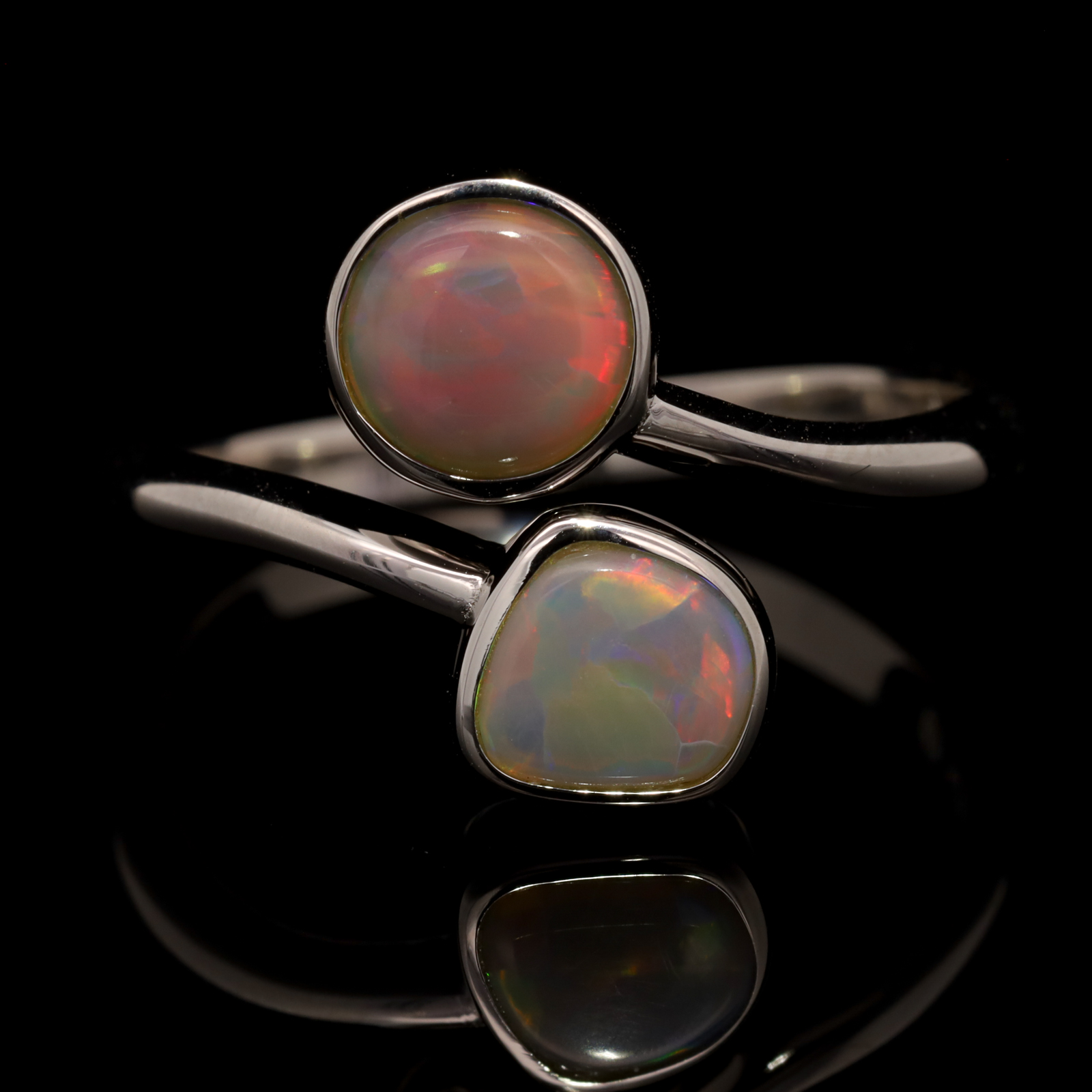 Sterling Silver Red Orange Green Blue Crystal Opal Ring