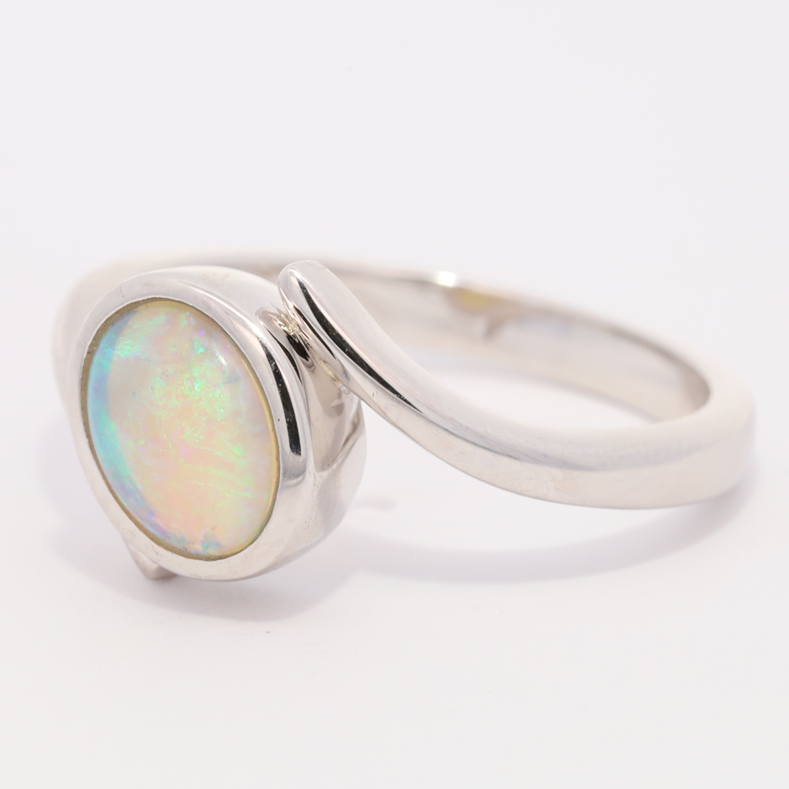 Sterling Silver Green Blue Solid Australian Crystal Opal Ring