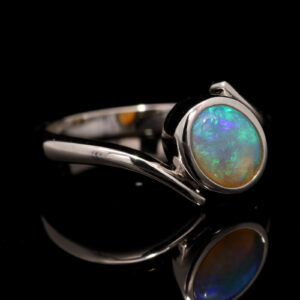 Sterling Silver Green Blue Solid Australian Crystal Opal Ring