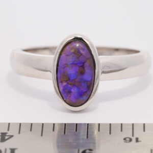 Sterling Silver Blue Purple Solid Australian Black Opal Ring