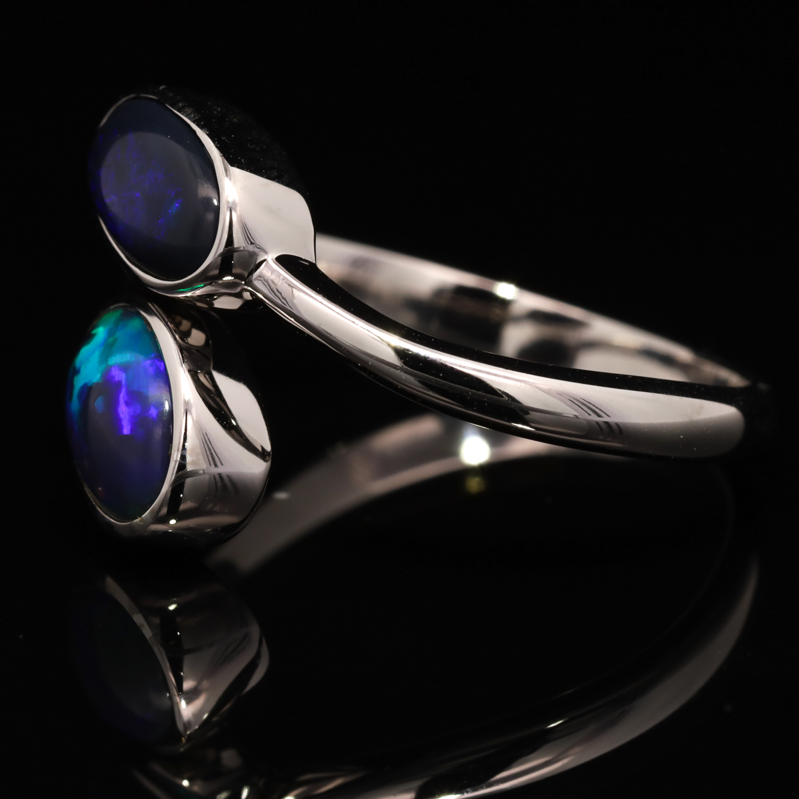 Sterling Silver Blue Green Purple Solid Australian Black Opal Ring