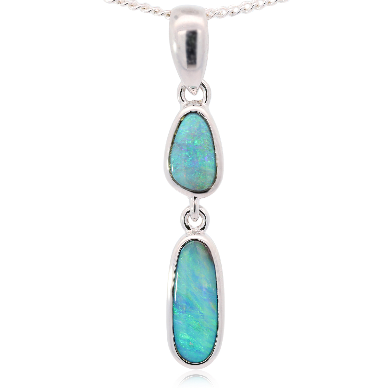 Sterling Silver Blue Green Solid Australian Boulder Opal Necklace Pendant