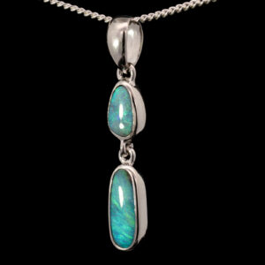 Sterling Silver Blue Green Solid Australian Boulder Opal Necklace Pendant