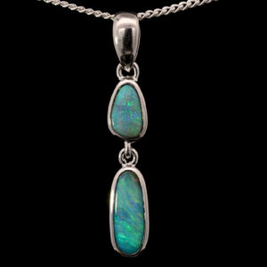 Sterling Silver Blue Green Solid Australian Boulder Opal Necklace Pendant