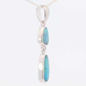 Sterling Silver Blue Green Solid Australian Boulder Opal Necklace Pendant