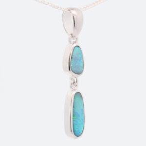 Sterling Silver Blue Green Solid Australian Boulder Opal Necklace Pendant