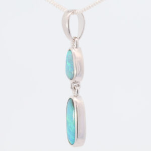 Sterling Silver Blue Green Solid Australian Boulder Opal Necklace Pendant