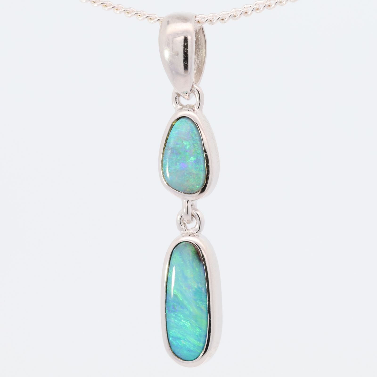 Sterling Silver Blue Green Solid Australian Boulder Opal Necklace Pendant