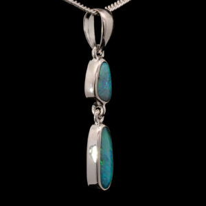 Sterling Silver Blue Green Solid Australian Boulder Opal Necklace Pendant