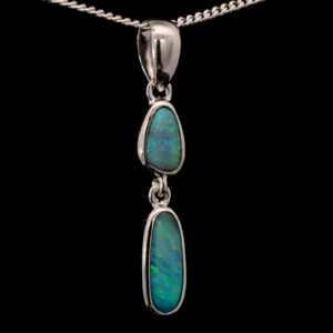 Sterling Silver Blue Green Solid Australian Boulder Opal Necklace Pendant