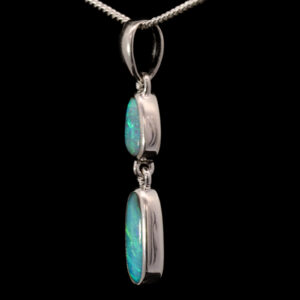 Sterling Silver Blue Green Solid Australian Boulder Opal Necklace Pendant