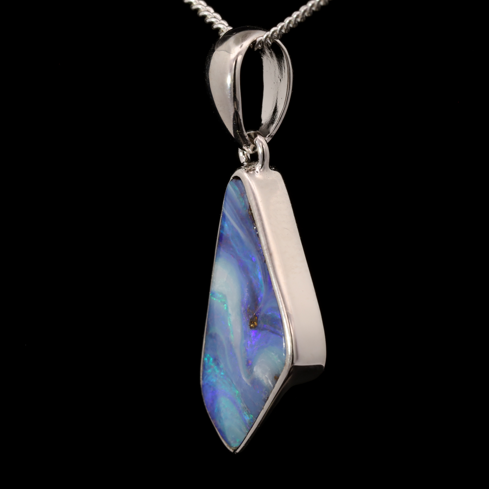 Sterling Silver Blue Purple Green Solid Australian Boulder Opal Necklace Pendant