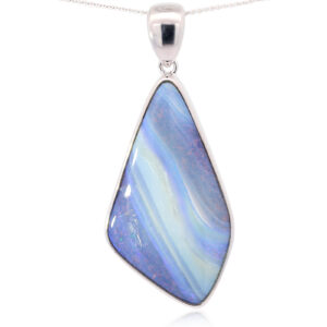 Sterling Silver Blue Purple Green Solid Australian Boulder Opal Necklace Pendant