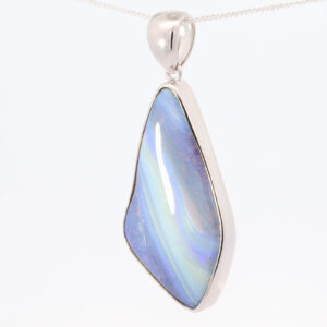 Sterling Silver Blue Purple Green Solid Australian Boulder Opal Necklace Pendant