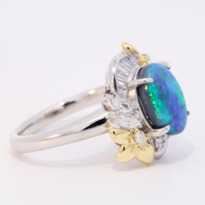 Platinum Yellow Gold Blue Green Solid Australian Black Opal and Diamond Engagement Ring