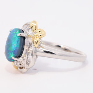 Platinum Yellow Gold Blue Green Solid Australian Black Opal and Diamond Engagement Ring