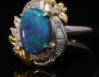 Platinum Yellow Gold Blue Green Solid Australian Black Opal and Diamond Engagement Ring