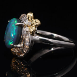 Platinum Yellow Gold Blue Green Solid Australian Black Opal and Diamond Engagement Ring