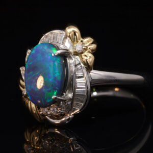 Platinum Yellow Gold Blue Green Solid Australian Black Opal and Diamond Engagement Ring