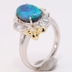 Platinum Yellow Gold Blue Green Solid Australian Black Opal and Diamond Engagement Ring