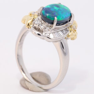 Platinum Yellow Gold Blue Green Solid Australian Black Opal and Diamond Engagement Ring