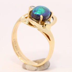 Yellow Gold Blue Green Purple Solid Australian Black Opal and Diamond Engagement Ring