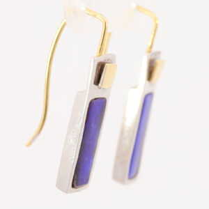 Sterling Silver and 18k Yellow Gold Blue Purple Solid Australian Boulder Opal Earrings