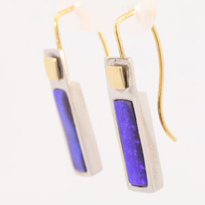 Sterling Silver and 18k Yellow Gold Blue Purple Solid Australian Boulder Opal Earrings