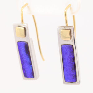 Sterling Silver and 18k Yellow Gold Blue Purple Solid Australian Boulder Opal Earrings