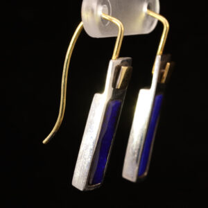 Sterling Silver and 18k Yellow Gold Blue Purple Solid Australian Boulder Opal Earrings